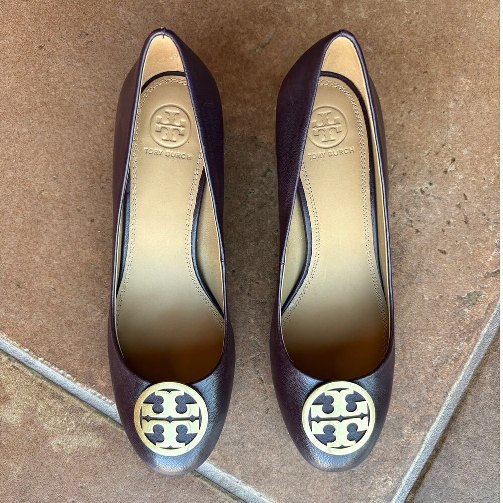 Tory Burch Benton Burgundy Block Heel Pumps Classic Polished Office Event size 8 - Picture 6 of 15